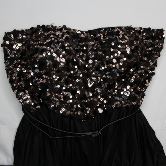 AS U WISH SEQUIN PLEATED MINI DRESS SZ M JRS BLACK GOLD BELT PARTY COCKTAIL PROM - Picture 14 of 14